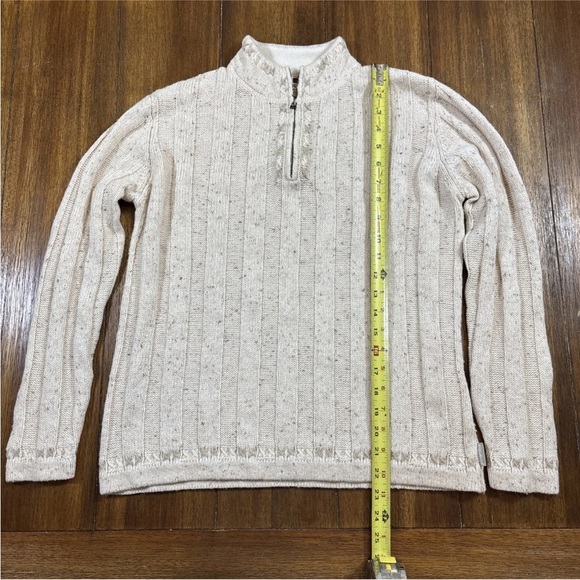 Woolrich 1/4 Zip Knit Sweater Beige Size Small Women's W/ Decorative Lambs Wool - Picture 2 of 12